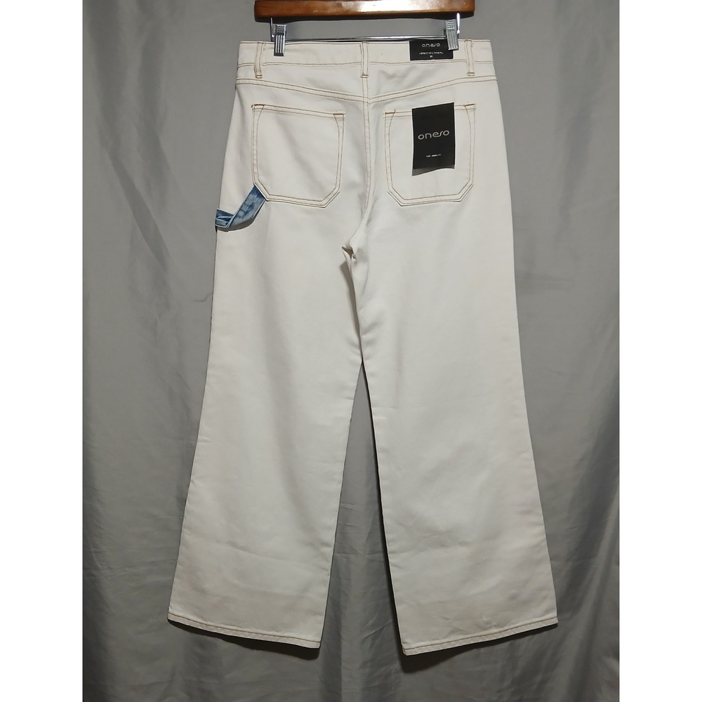 Oneso Los Angeles Jeremy MR 2 Tone WL Wide Leg Jeans White Blue Size 29 BYW8170 - Picture 2 of 12